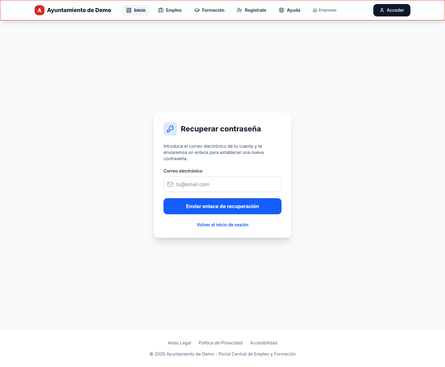 Escribe tu correo — Recuperar la contraseña si no puedes entrar