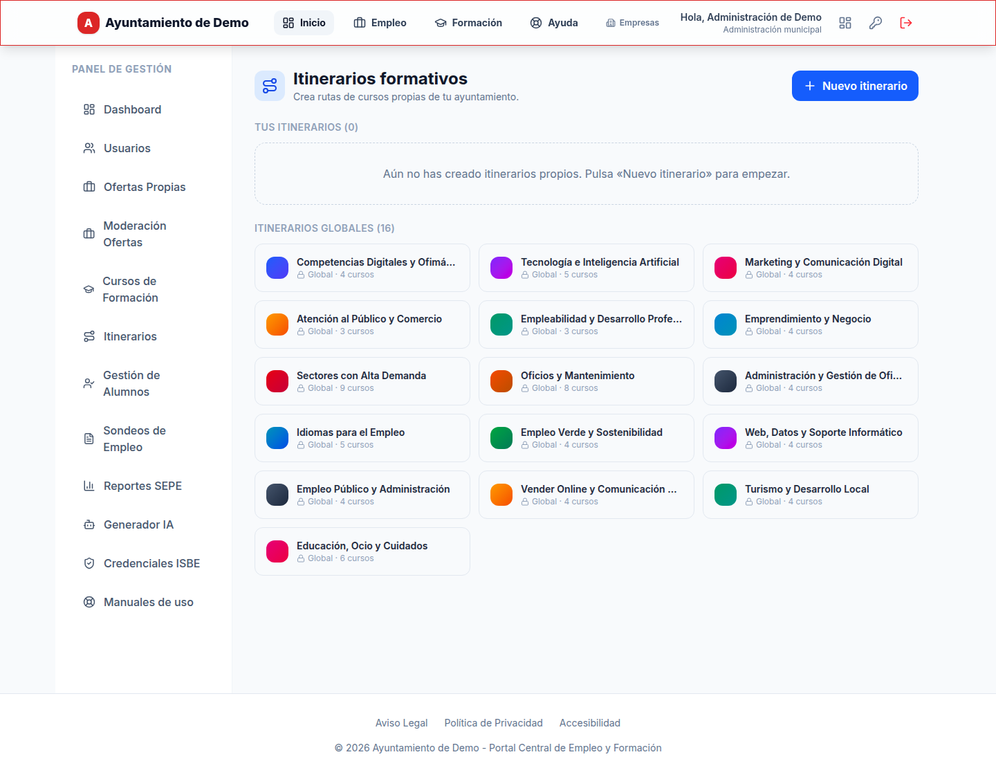 Abre «Itinerarios» — Crear itinerarios formativos propios